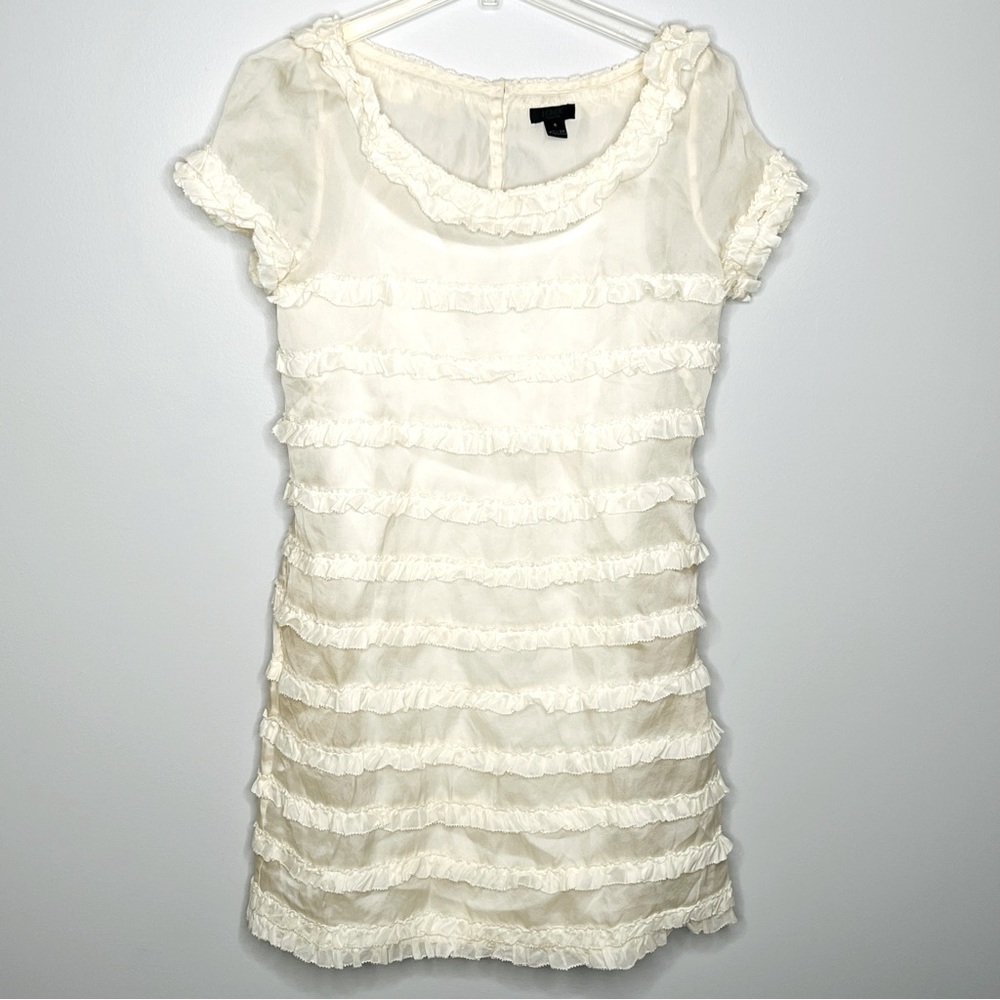 J. Crew Cream Ruffle Dress, Short Sleeve Shift Dress 6